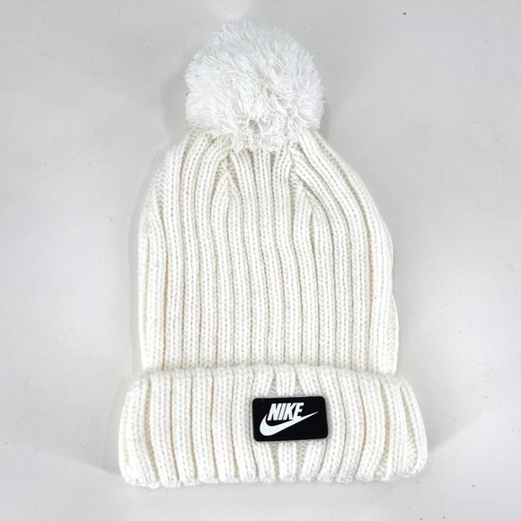 Nike Accessories - Women's NIKE Beanie Knit Cap White With Pom Pom And Logo ONE SIZE